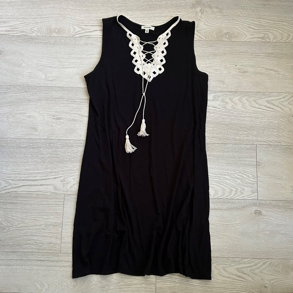 Max Studio Lace-Up Crochet Neck Tassels Sleeveless Dress - Picture 15 of 16